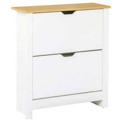 HOMCOM 12-Shoe Storage Cabinet 4 Shelves 2 Drawers Tabletop 4 Legs Modern White