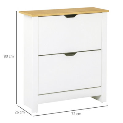 HOMCOM 12-Shoe Storage Cabinet 4 Shelves 2 Drawers Tabletop 4 Legs Modern White