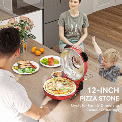 HOMCOM 1200W Pizza Oven, Pizza Maker, 5-Min Crisp, Dual Knob Control, Red