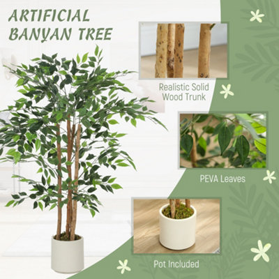 HOMCOM 120cm Artificial Ficus Tree, Faux Plant for Home Decor