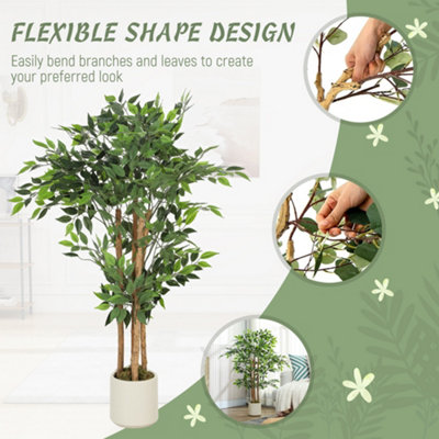 HOMCOM 120cm Artificial Ficus Tree, Faux Plant for Home Decor