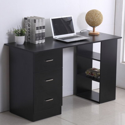 HOMCOM 120cm Computer Desk PC Table Workstation w 3 Shelf Drawers Black