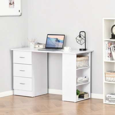 White and wood desk store with drawers