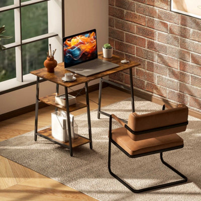 HOMCOM 120cm Computer Table with Shelves and Steel Frame, Rustic Brown
