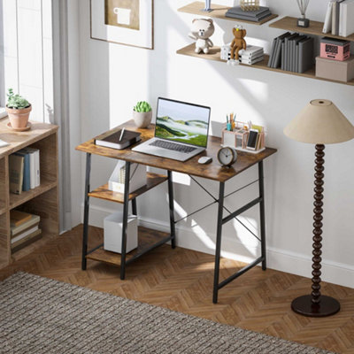 HOMCOM 120cm Computer Table with Shelves and Steel Frame, Rustic Brown
