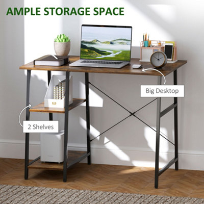 HOMCOM 120cm Computer Table with Shelves and Steel Frame, Rustic Brown