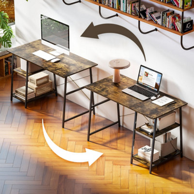 HOMCOM 120cm Computer Table with Shelves and Steel Frame, Rustic Brown