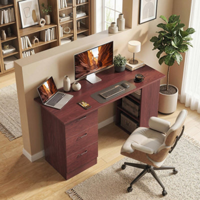 HOMCOM 120cm PC Table Workstation Computer Desk w/ Drawers, 3 Shelves ...