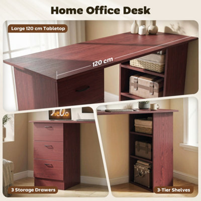 HOMCOM 120cm PC Table Workstation Computer Desk w/ Drawers, 3 Shelves ...
