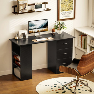 HOMCOM 120cm PC Table Workstation Computer Desk with Drawers & 3 Shelf ...