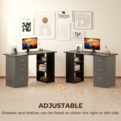 HOMCOM 120cm PC Table Workstation Computer Desk with Drawers & 3 Shelf ...