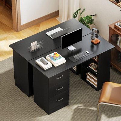 HOMCOM 120cm PC Table Workstation Computer Desk with Drawers & 3 Shelf ...