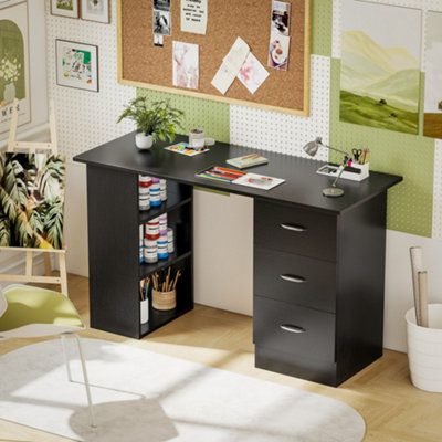 HOMCOM 120cm PC Table Workstation Computer Desk with Drawers & 3 Shelf ...