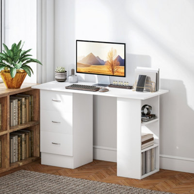 HOMCOM 120cm PC Table Workstation Computer Desk with Drawers & 3 Shelf ...