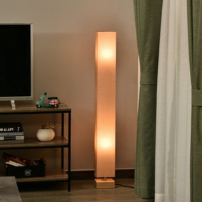 HOMCOM 120cm Tall Linen Floor Lamp w/ Wood Base Steel Frame 2 Bulbs Home Lighting Soft Atmospheric Stylish Modern Cream