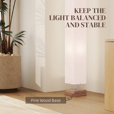 HOMCOM 120cm Tall Linen Floor Lamp w/ Wood Base Steel Frame 2 Bulbs Home Lighting Soft Atmospheric Stylish Modern Cream - 5