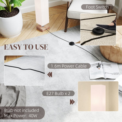 HOMCOM 120cm Tall Linen Floor Lamp w/ Wood Base Steel Frame 2 Bulbs Home Lighting Soft Atmospheric Stylish Modern Cream - 6