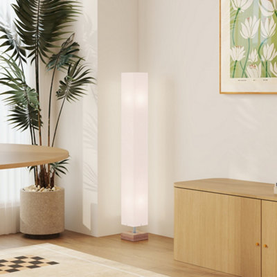 HOMCOM 120cm Tall Linen Floor Lamp w/ Wood Base Steel Frame 2 Bulbs Home Lighting Soft Atmospheric Stylish Modern Cream - 8