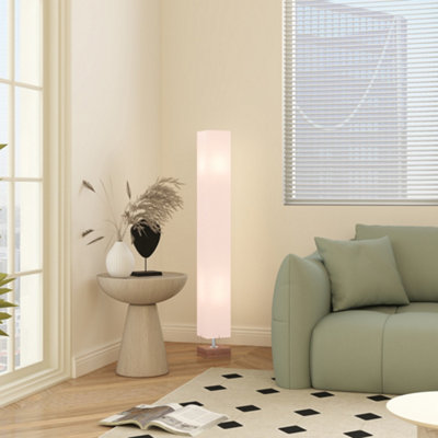 HOMCOM 120cm Tall Linen Floor Lamp Wood Base Steel Frame Stylish Home ...