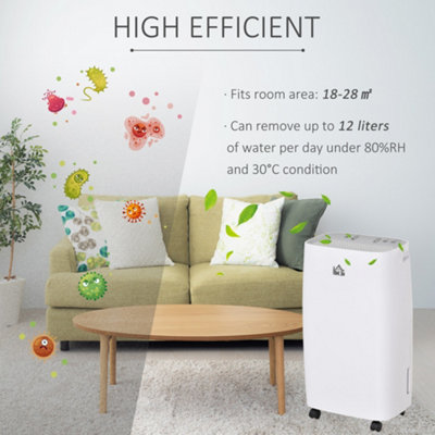 HOMCOM 12L/Day 2500ml Dehumidifier for Home with 24H Timer and 2 Speed Modes - 4