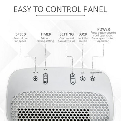 HOMCOM 12L/Day 2500ml Dehumidifier for Home with 24H Timer and 2 Speed Modes - 6