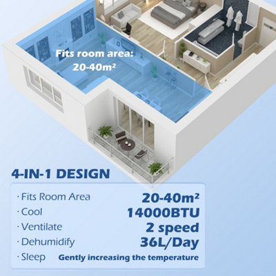 HOMCOM 14,000 BTU Portable Air Conditioner with 40m², Sleep Mode, Dehumidifier