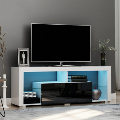 HOMCOM 140cm TV Stand Cabinet High Gloss TV Stand Unit W/ LED RGB Light Storage