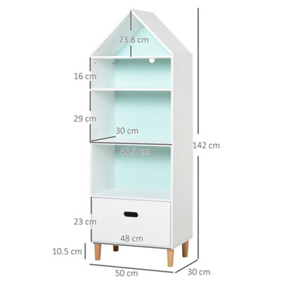 HOMCOM 142x50cm Child's Rocket Bookshelf w/ 3 Shelves Drawer Wood Legs ...