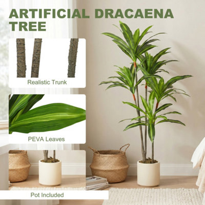 HOMCOM 150cm Lifelike Fake Tree with Bendable Trunks for Home Decor, Green
