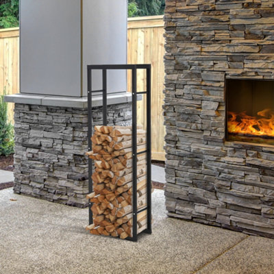 HOMCOM 150cm Metal Firewood Log Holder Rack Elevated Design, Base Side ...