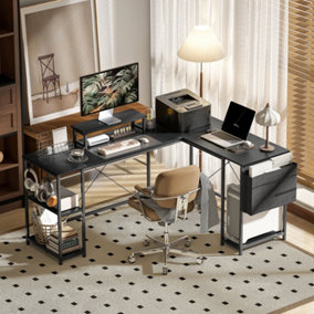 HOMCOM 168cm Reversible L Shaped Desk, 240cm Two Person Desk, Black