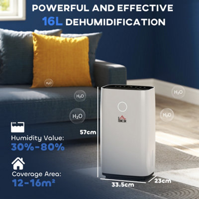 HOMCOM 16L/Day Portable Quiet Dehumidifier for Home, Electric Air De ...