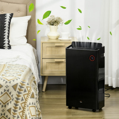 HOMCOM 16L/Day Quiet Air Dehumidifier with Purifier, UVC, Ioniser, Timer,  Black