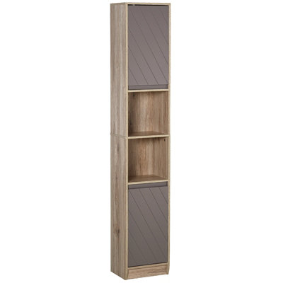 HOMCOM 170cm Freestanding Storage Cabinet Slimline Unit w/ 2 Cupboards 2 Shelves