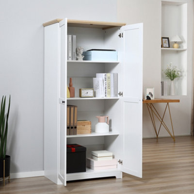 HOMCOM 172cm Wooden Storage Cabinet Cupboard With 2 Doors 4 Shelves White