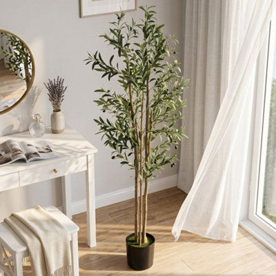HOMCOM 175 cm Artificial Olive Tree, Tall Faux Plant with 787 Leaves