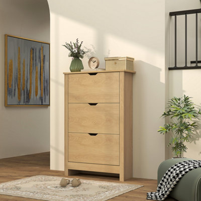 HOMCOM 18-Shoe Storage Cabinet 6 Shelves 3 Drawers Natural Wood Finish