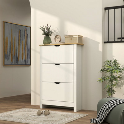 HOMCOM 18-Shoe Storage Cabinet 6 Shelves 3 Drawers Tabletop High Gloss White