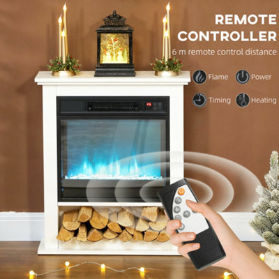 HOMCOM 1800W White Electric Fire with Remote & Timer for Living Room