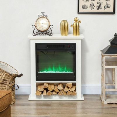 HOMCOM 1800W White Electric Fire with Remote & Timer for Living Room