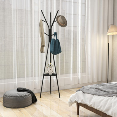 HOMCOM 180cm Free Standing Coat Rack Metal Shelf Holder Stand Hat