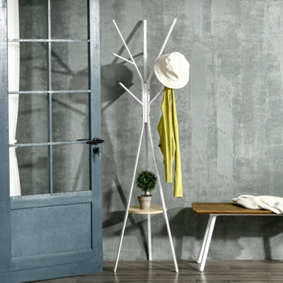 HOMCOM 180cm Free Standing Coat Rack Metal Shelf Holder Stand Hat Hanger White