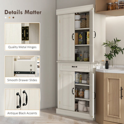 HOMCOM 180cm Kitchen Pantry Storage Cabinet Server Food Organizer White
