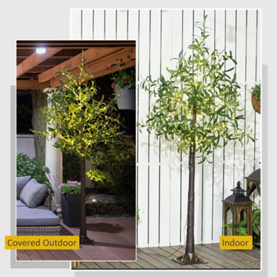 HOMCOM 180cm Olive Tree Light w/ 300 Warm White LED Lights Artificial Tree