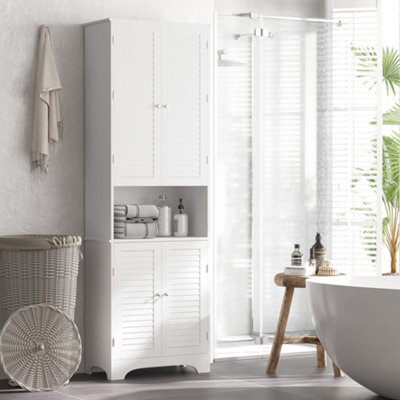 White tall bathroom storage outlet unit