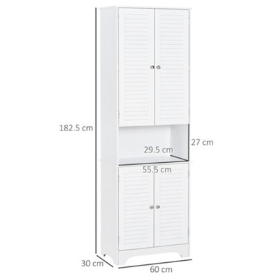 HOMCOM 183x60cm Tall Freestanding Bathroom Cabinet Retro 3 Compartments White