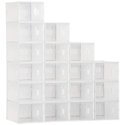 HOMCOM 18PCS Clear Shoe Box, Plastic Stackable Shoe Storage Box for UK/EU Size up to 8.5/43 with Magnetic Door, 25 x 35 x 19cm