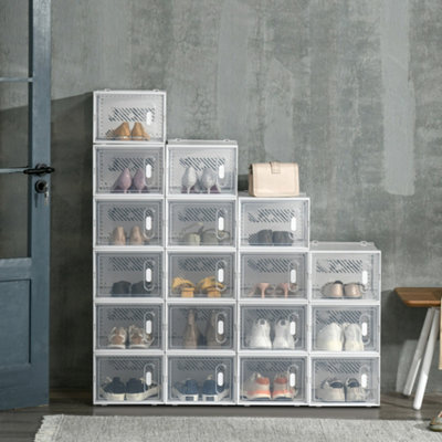 18PCS Stackable Clear Plastic Shoe Storage Box for UK/EU Size 12