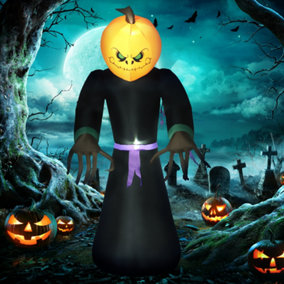 HOMCOM 2.1m Inflatable Pumpkin Ghost Head Monster Vampire 6 LED Halloween Blow Up Yard Holiday Decoration