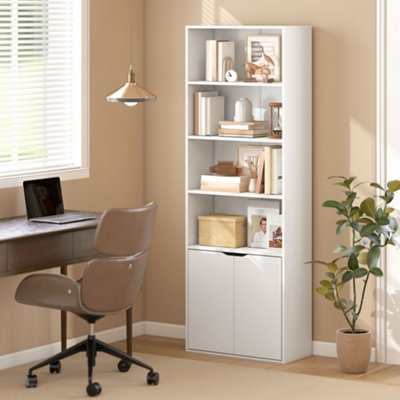 HOMCOM 2 Door 4 Shelves Bookcase Wooden Storage Cabinet Display Unit White